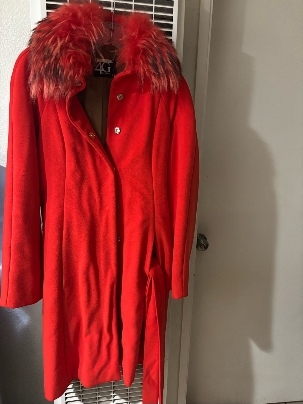 Statement Red Trench Coat with Faux Fur Collar